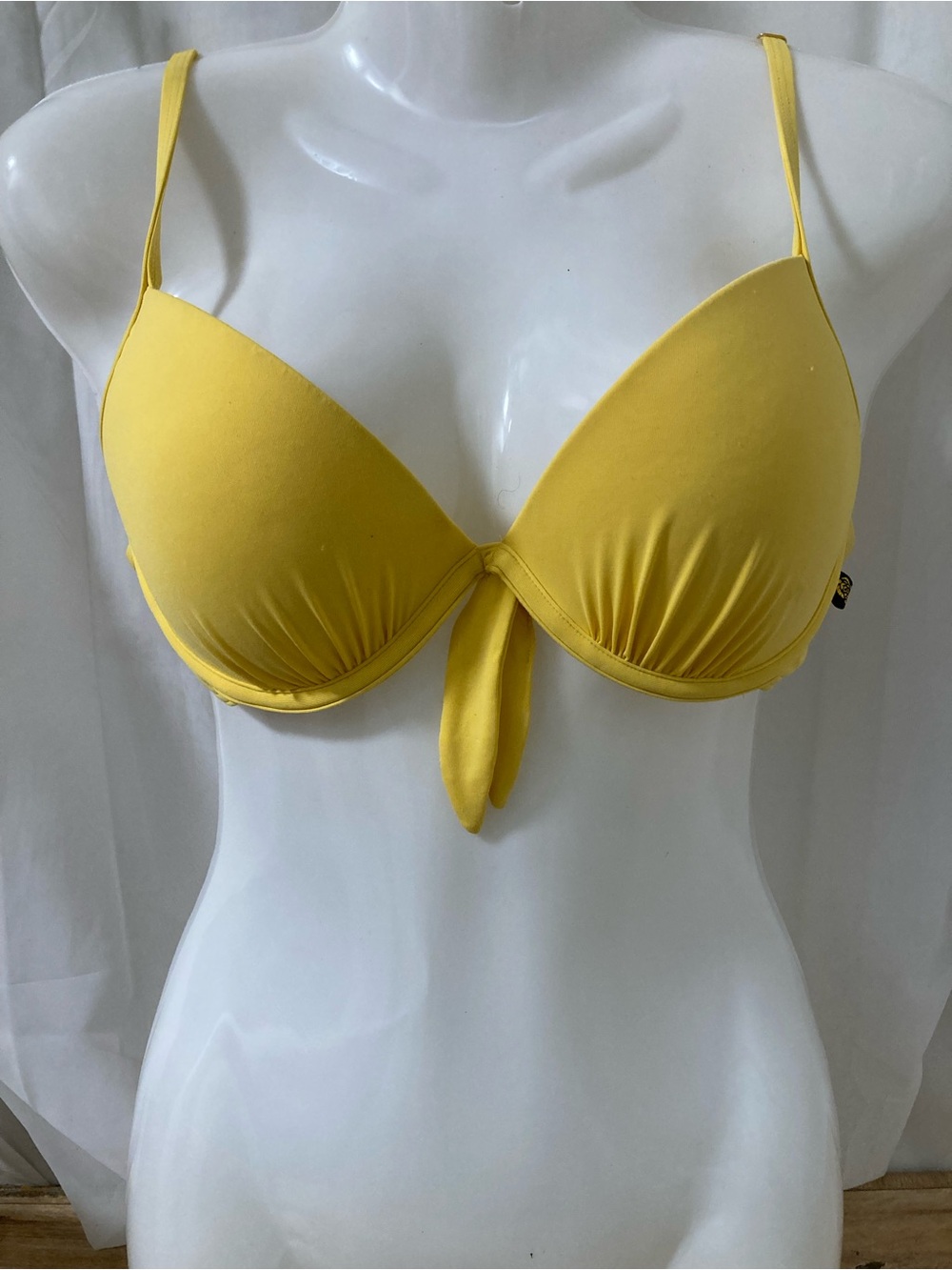 Aqua Yellow Tie-Front Padded Bikini Top